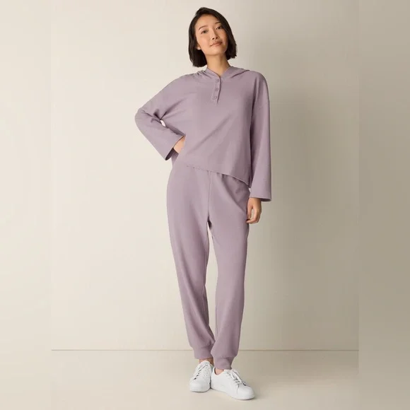 NWT EILEEN FISHER Waffle Cotton Blend Doubleknit Hooded Top in Lunette - Picture 3 of 11